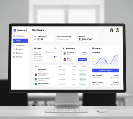 Pessoa utilizando um computador para gestão financeira
